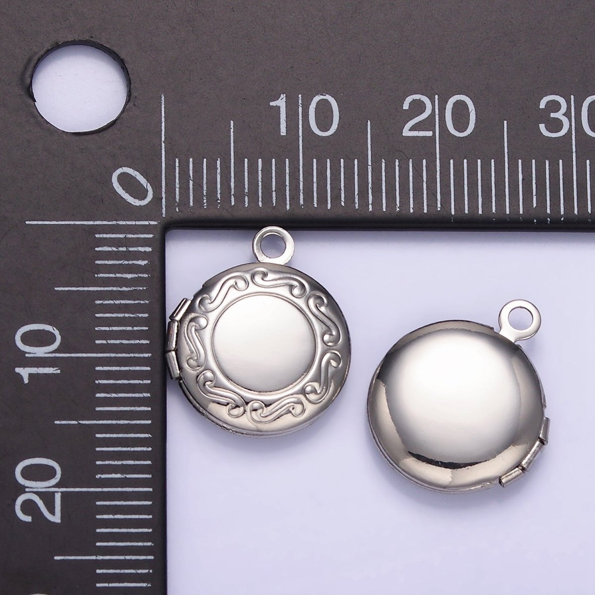 White Gold Filled 16mm Curved Engraved Round Locket Charm | H357 - DLUXCA