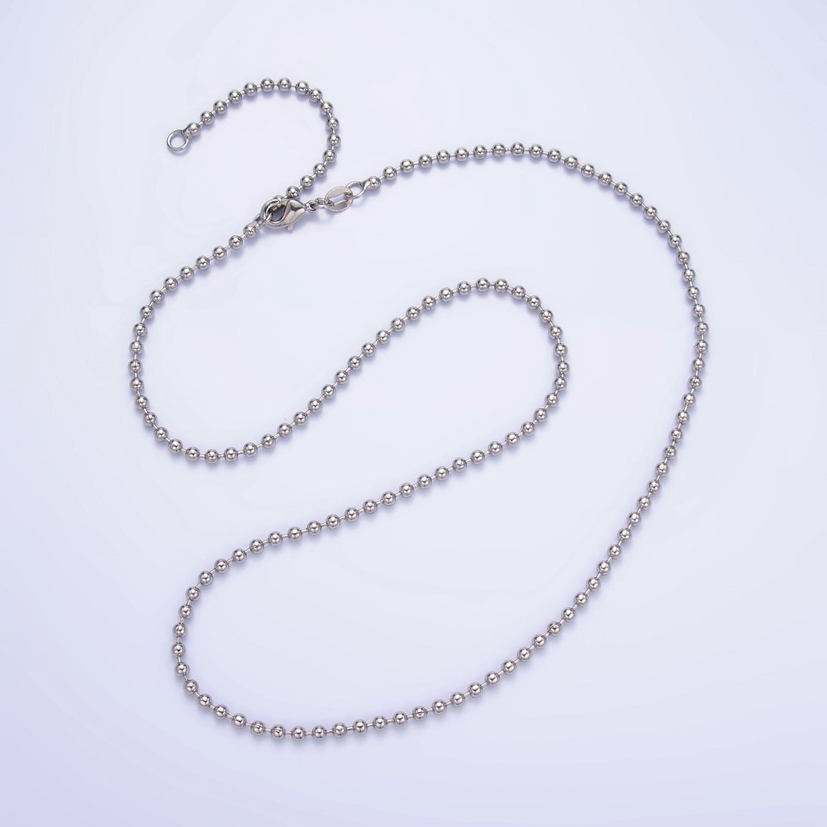 White Gold Filled 2.5mm Ball Bead Bar 17.2 Inch with Extender | WA - 3045 - DLUXCA