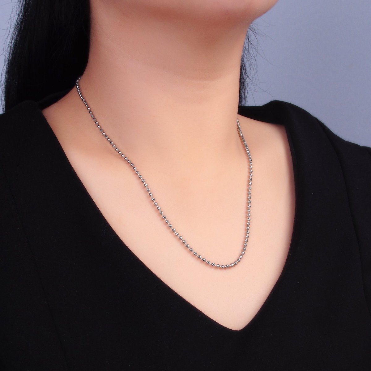 White Gold Filled 2.5mm Ball Bead Bar 17.2 Inch with Extender | WA - 3045 - DLUXCA