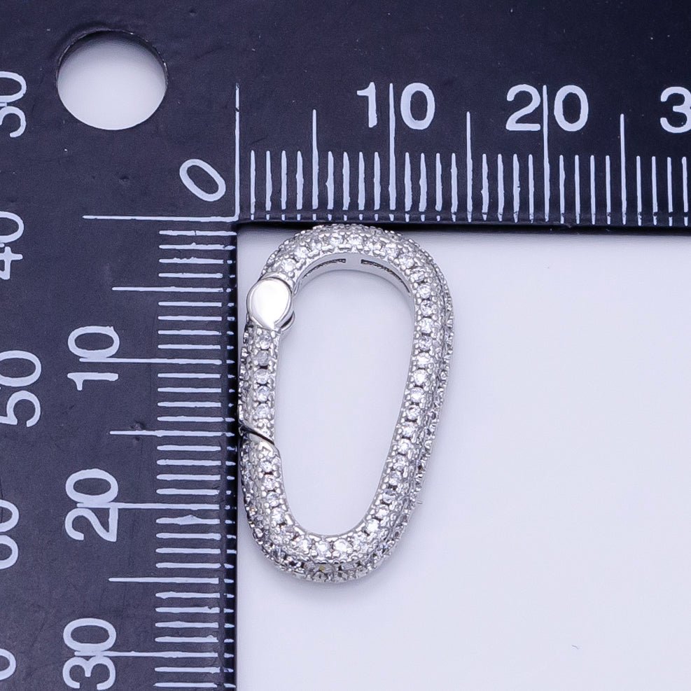 White Gold Filled 25mm Micro Paved CZ Oblong Push Spring Gate Findings | Z789 - DLUXCA