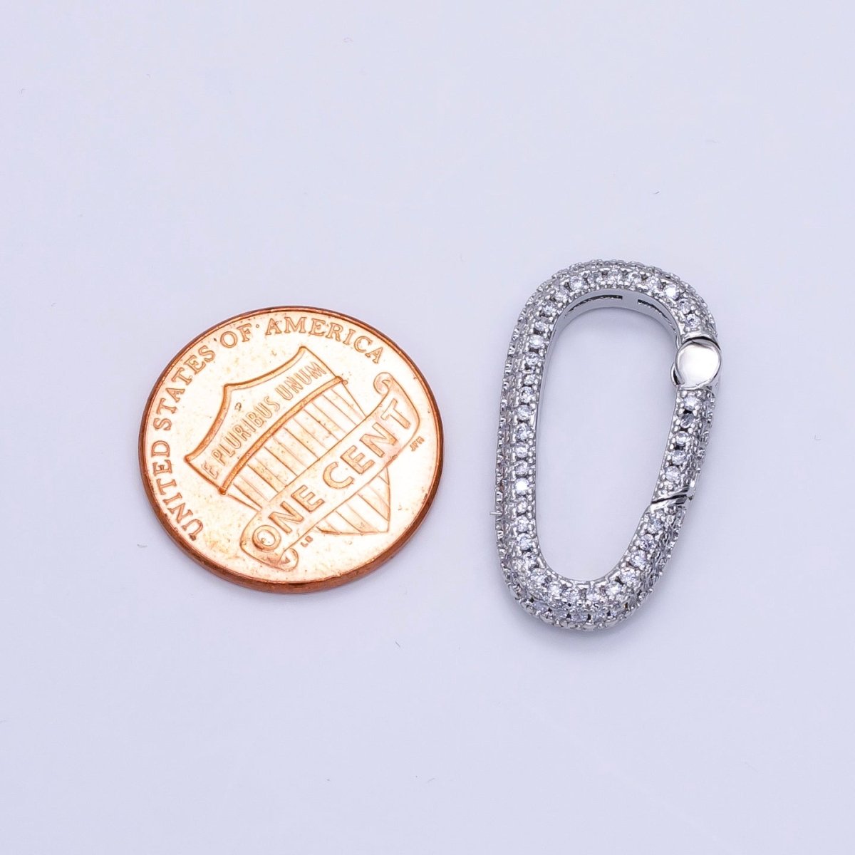 White Gold Filled 25mm Micro Paved CZ Oblong Push Spring Gate Findings | Z789 - DLUXCA