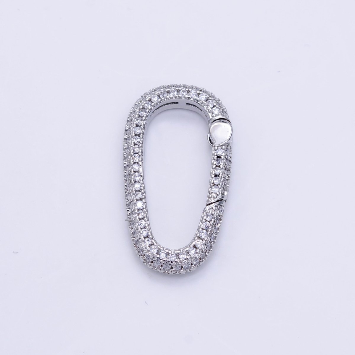 White Gold Filled 25mm Micro Paved CZ Oblong Push Spring Gate Findings | Z789 - DLUXCA