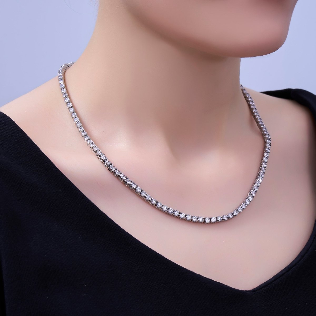 White Gold Filled 3.5mm Clear CZ Tennis Chain 17 Inch Necklace | WA - 3021 - DLUXCA