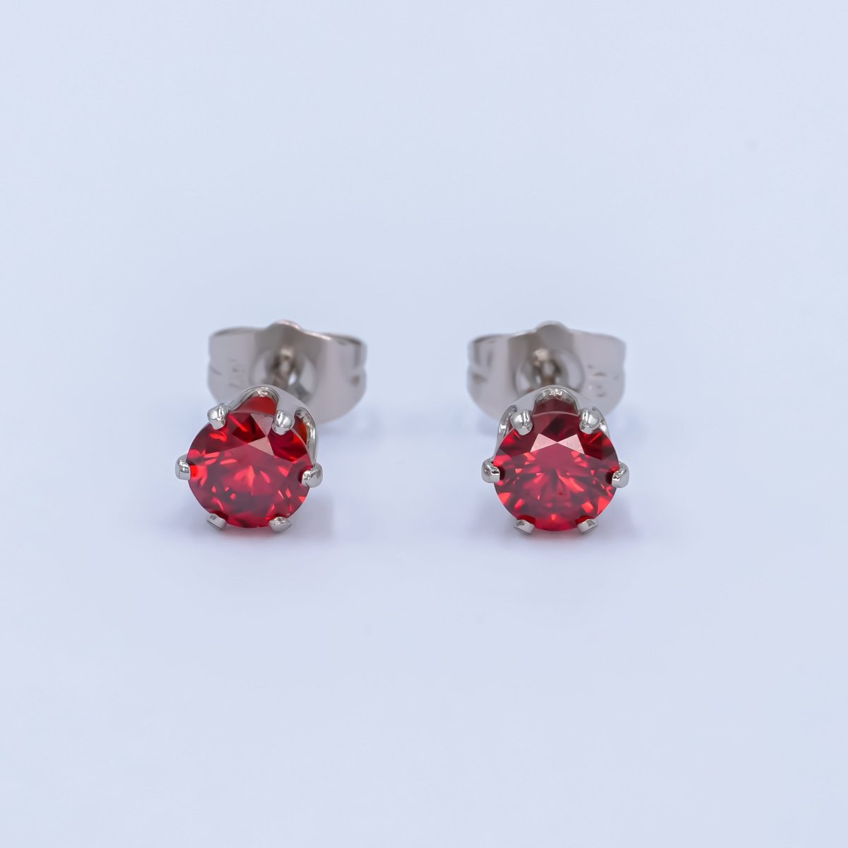 White Gold Filled 7mm Red CZ Mini Stud Earrings | AB1071 - DLUXCA