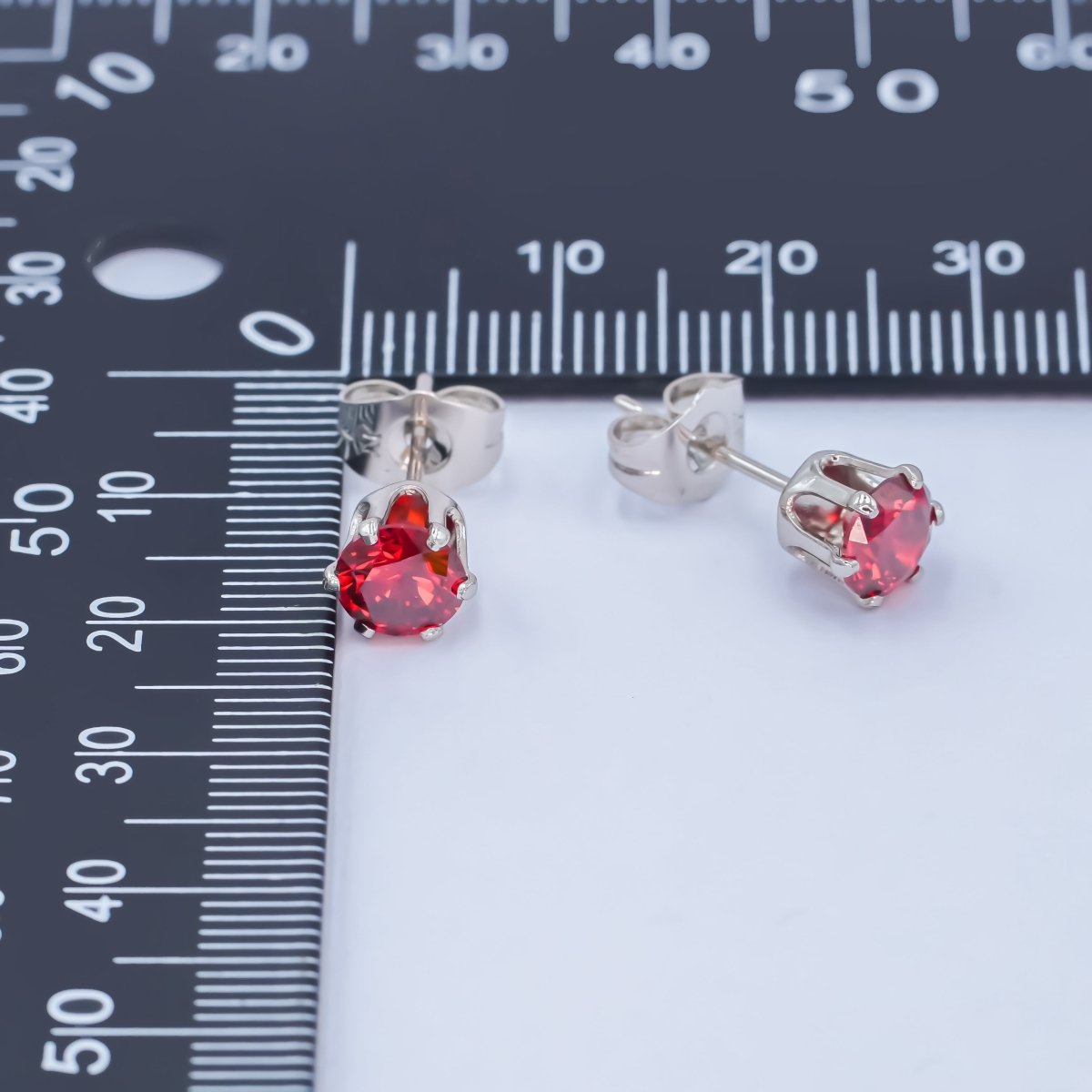 White Gold Filled 7mm Red CZ Mini Stud Earrings | AB1071 - DLUXCA