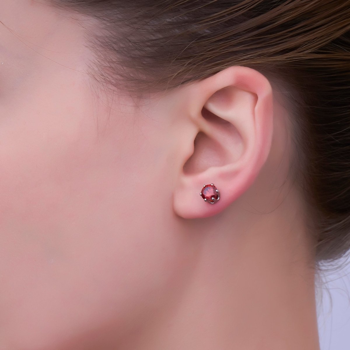 White Gold Filled 7mm Red CZ Mini Stud Earrings | AB1071 - DLUXCA