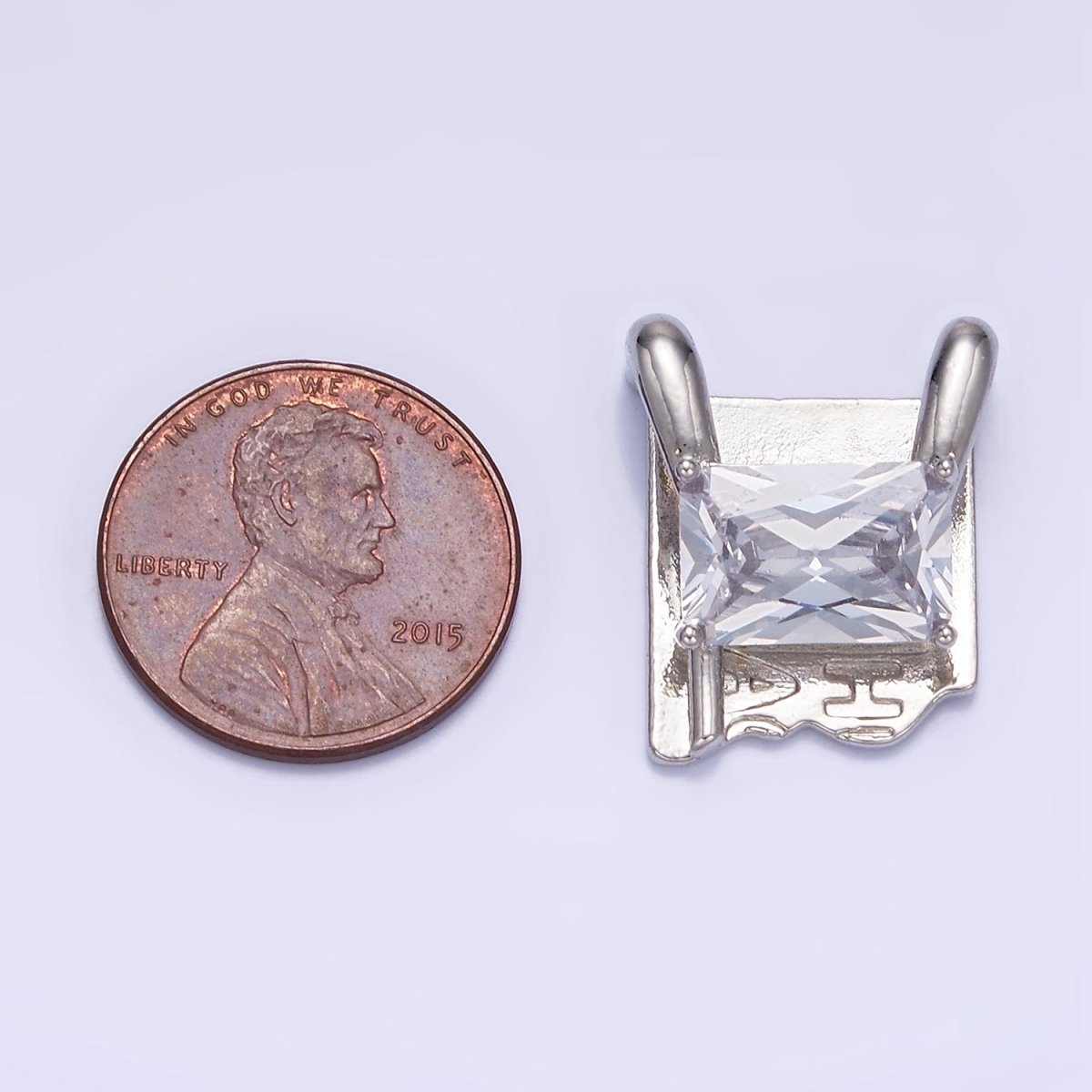 White Gold Filled Baguette Script Snapped Tag Connector | G378 - DLUXCA