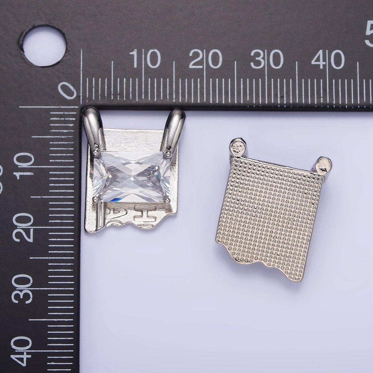 White Gold Filled Baguette Script Snapped Tag Connector | G378 - DLUXCA