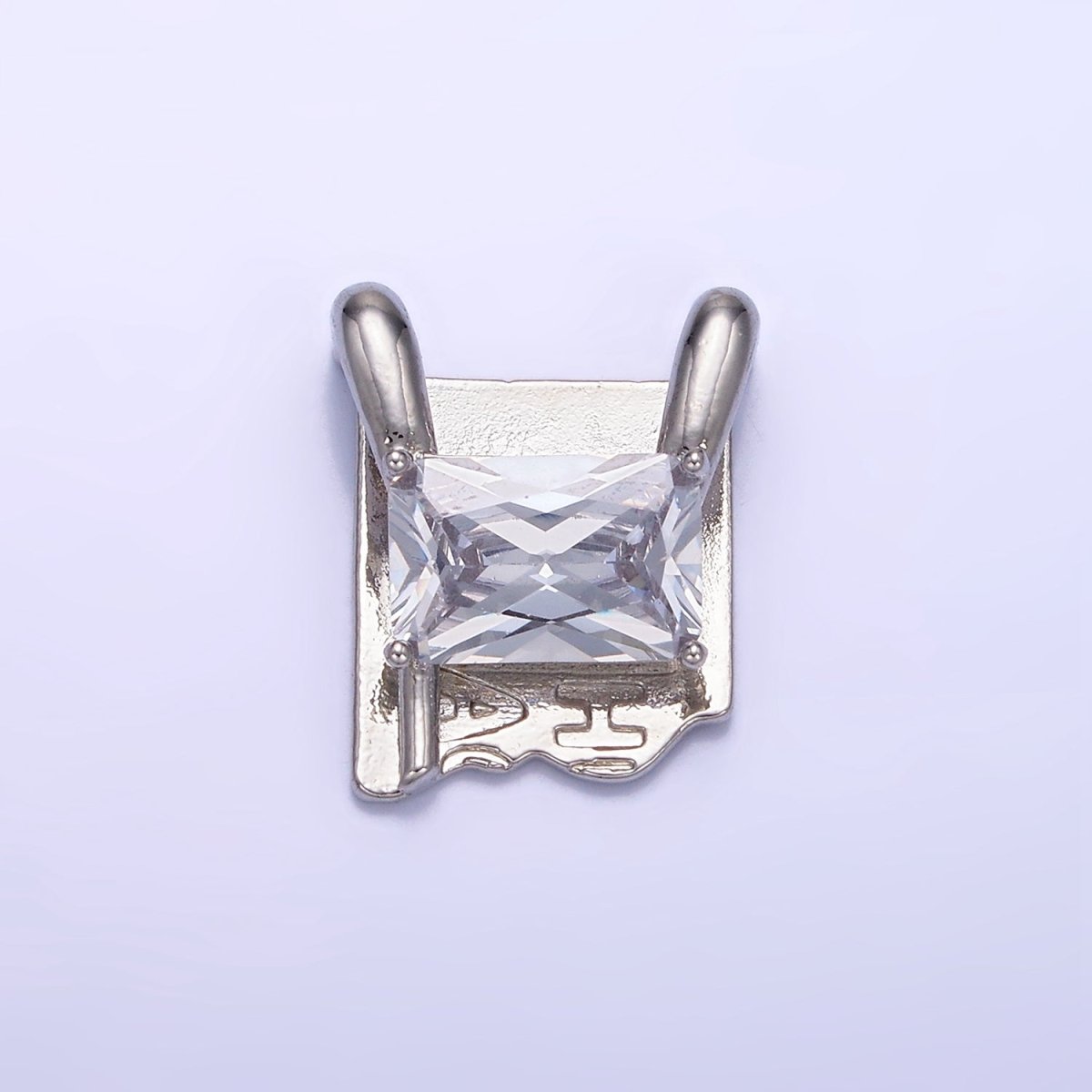 White Gold Filled Baguette Script Snapped Tag Connector | G378 - DLUXCA