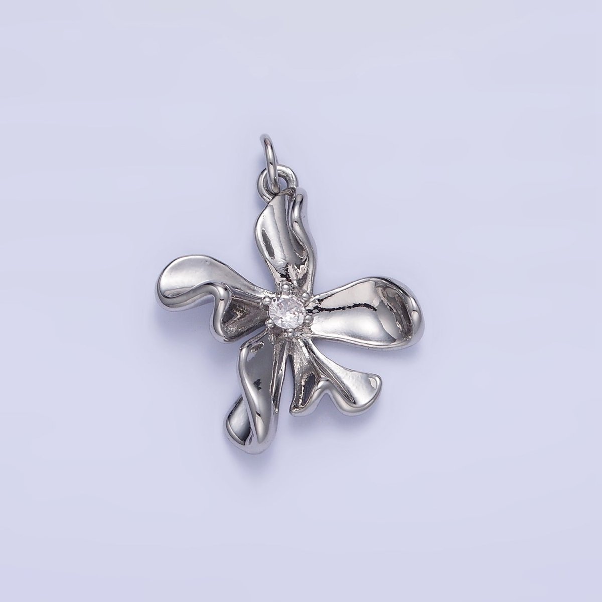 White Gold Filled CZ Foil Flower Charm | C225 - DLUXCA