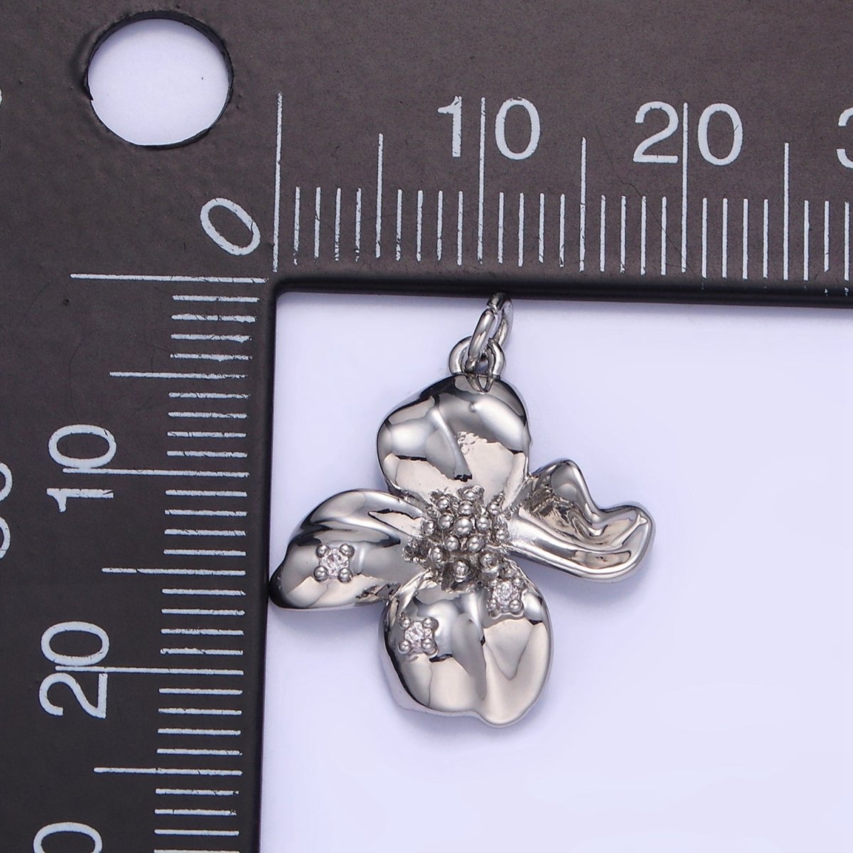 White Gold Filled Dotted Molten Foil Flower Charm | C242 - DLUXCA