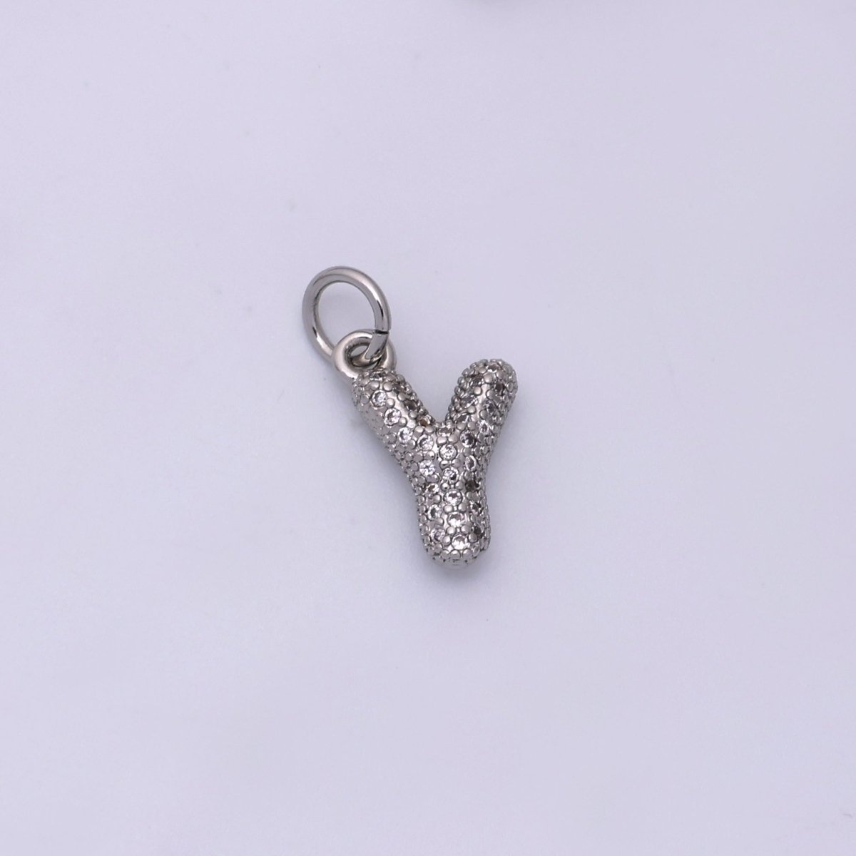 White Gold Filled Micro Paved CZ Chubby Balloon Initial Letter Pendant | A157 - A169 - DLUXCA