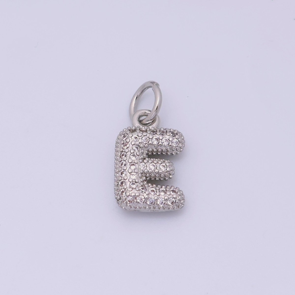 White Gold Filled Micro Paved CZ Chubby Balloon Initial Letter Pendant | A157 - A169 - DLUXCA