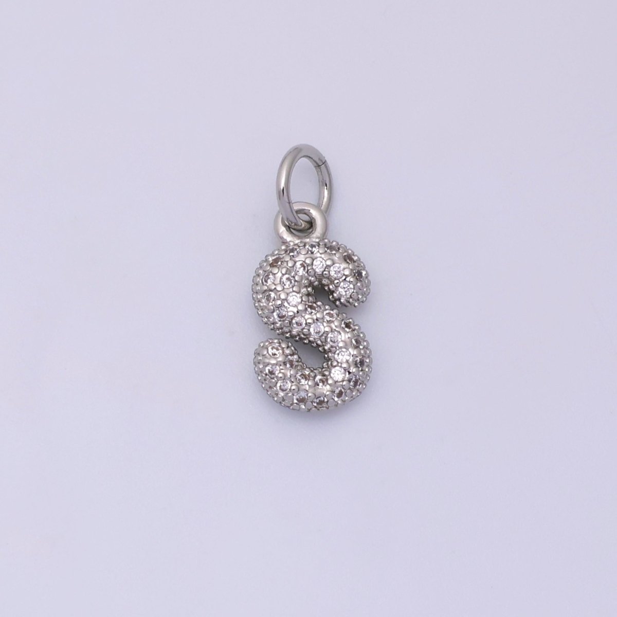 White Gold Filled Micro Paved CZ Chubby Balloon Initial Letter Pendant | A157 - A169 - DLUXCA