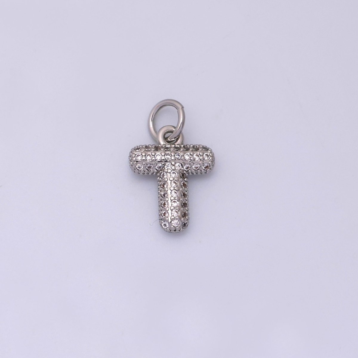 White Gold Filled Micro Paved CZ Chubby Balloon Initial Letter Pendant | A157 - A169 - DLUXCA