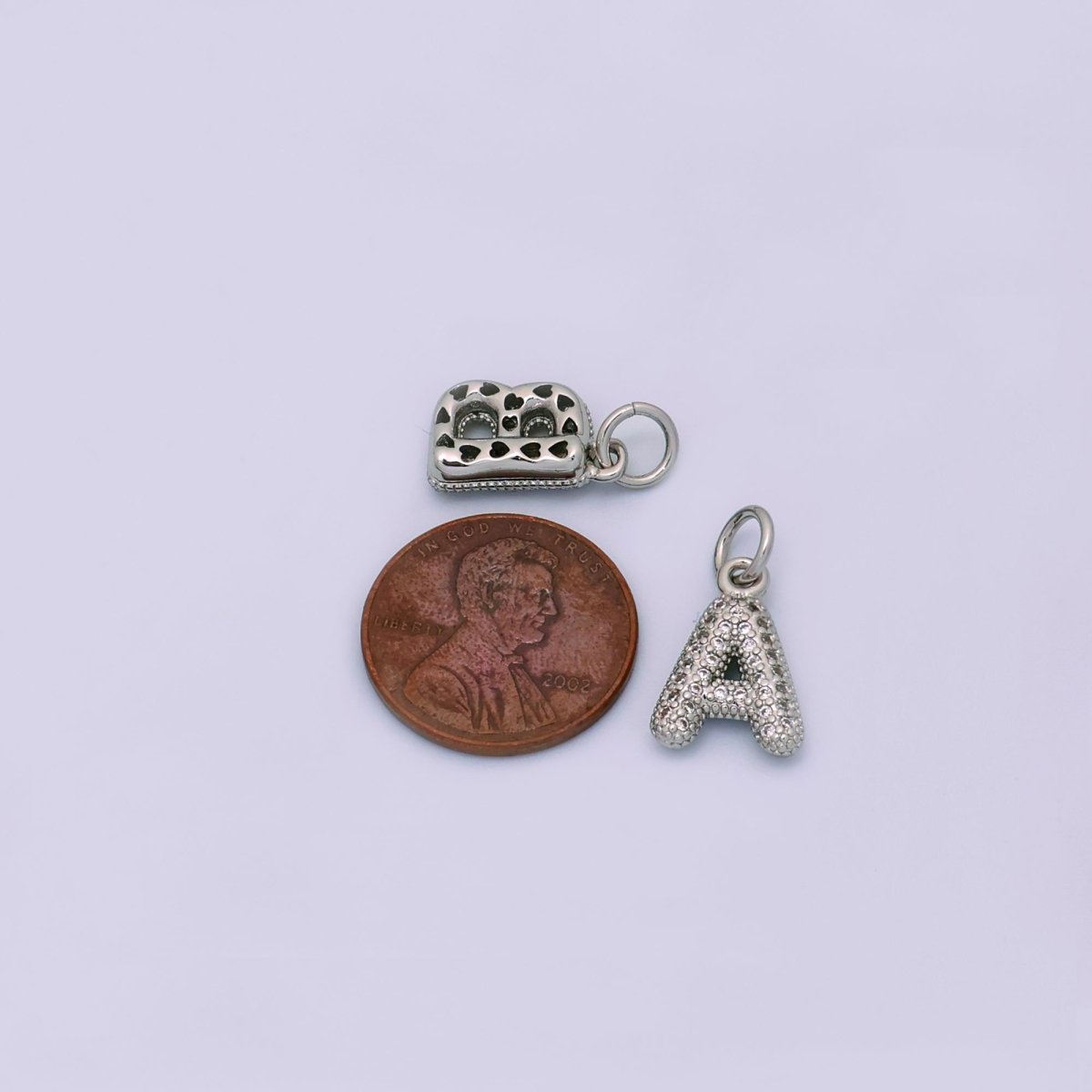 White Gold Filled Micro Paved CZ Chubby Balloon Initial Letter Pendant | A157 - A169 - DLUXCA