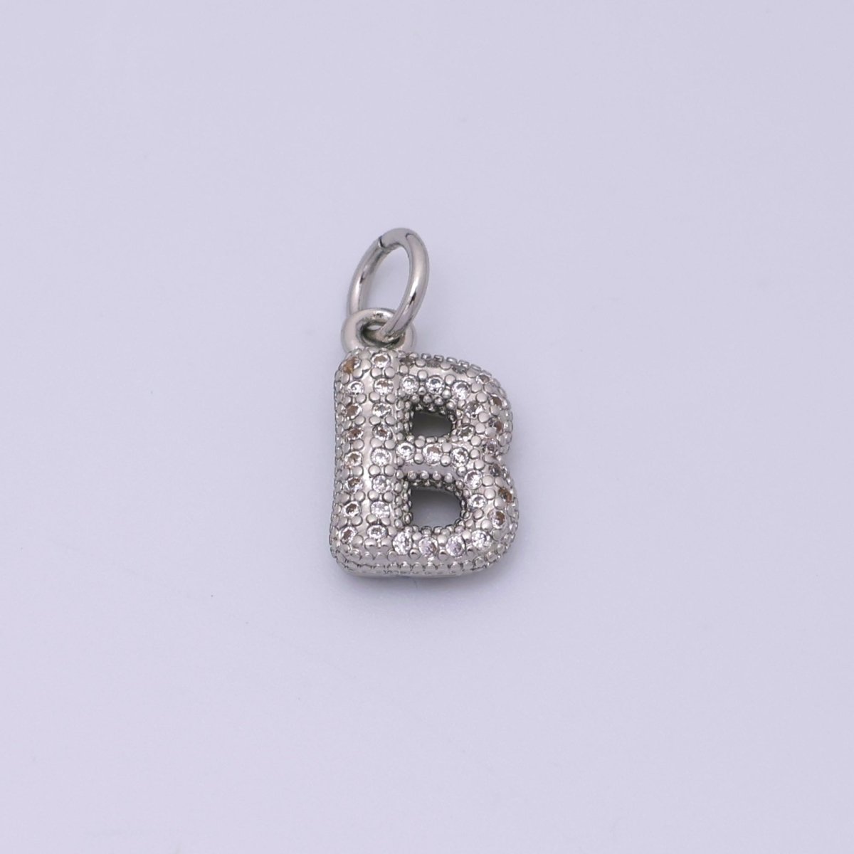 White Gold Filled Micro Paved CZ Chubby Balloon Initial Letter Pendant | A157 - A169 - DLUXCA