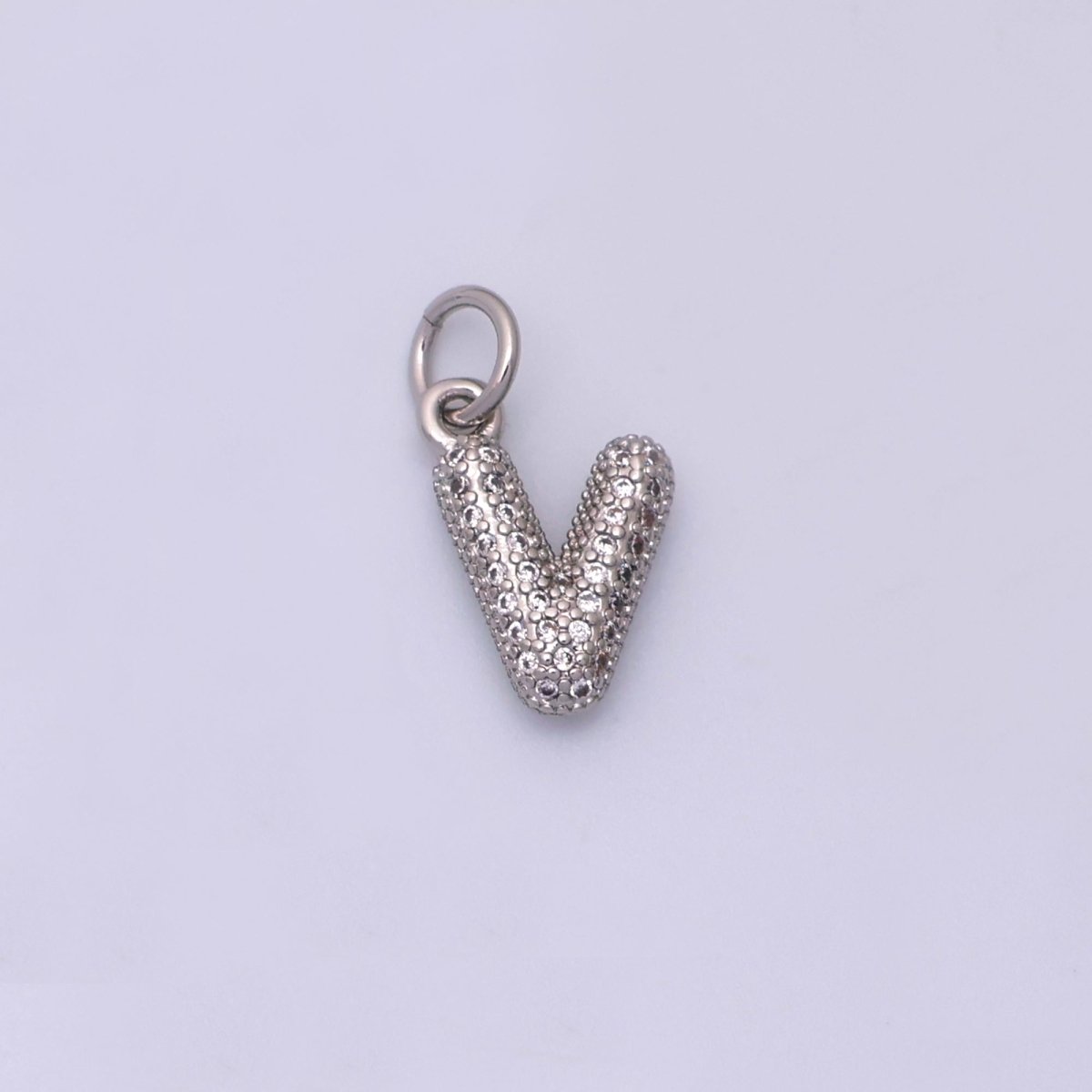 White Gold Filled Micro Paved CZ Chubby Balloon Initial Letter Pendant | A157 - A169 - DLUXCA