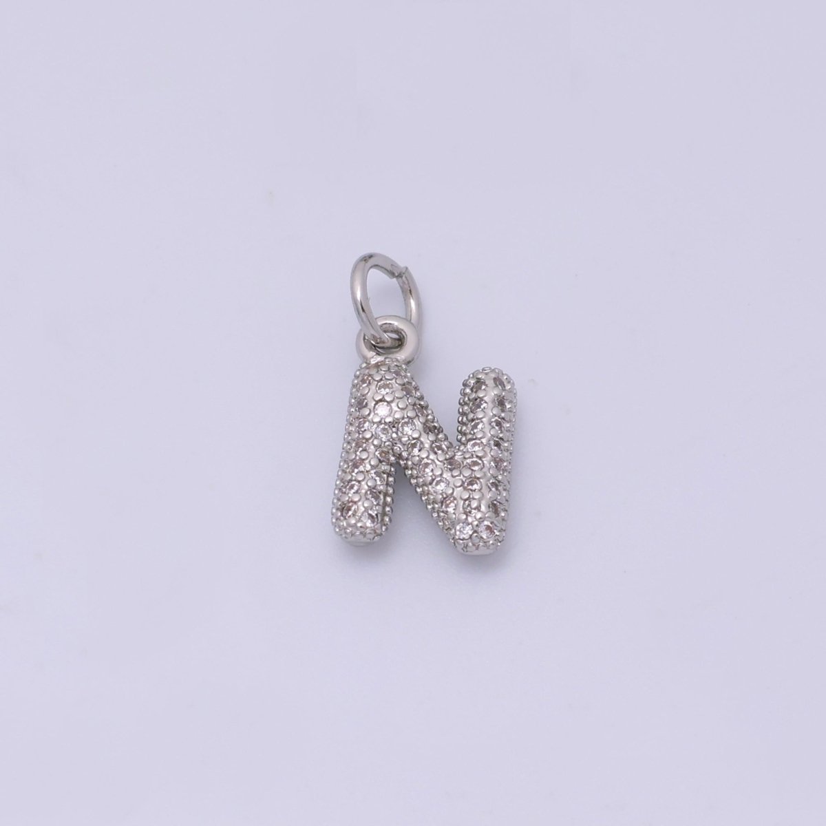 White Gold Filled Micro Paved CZ Chubby Balloon Initial Letter Pendant | A157 - A169 - DLUXCA