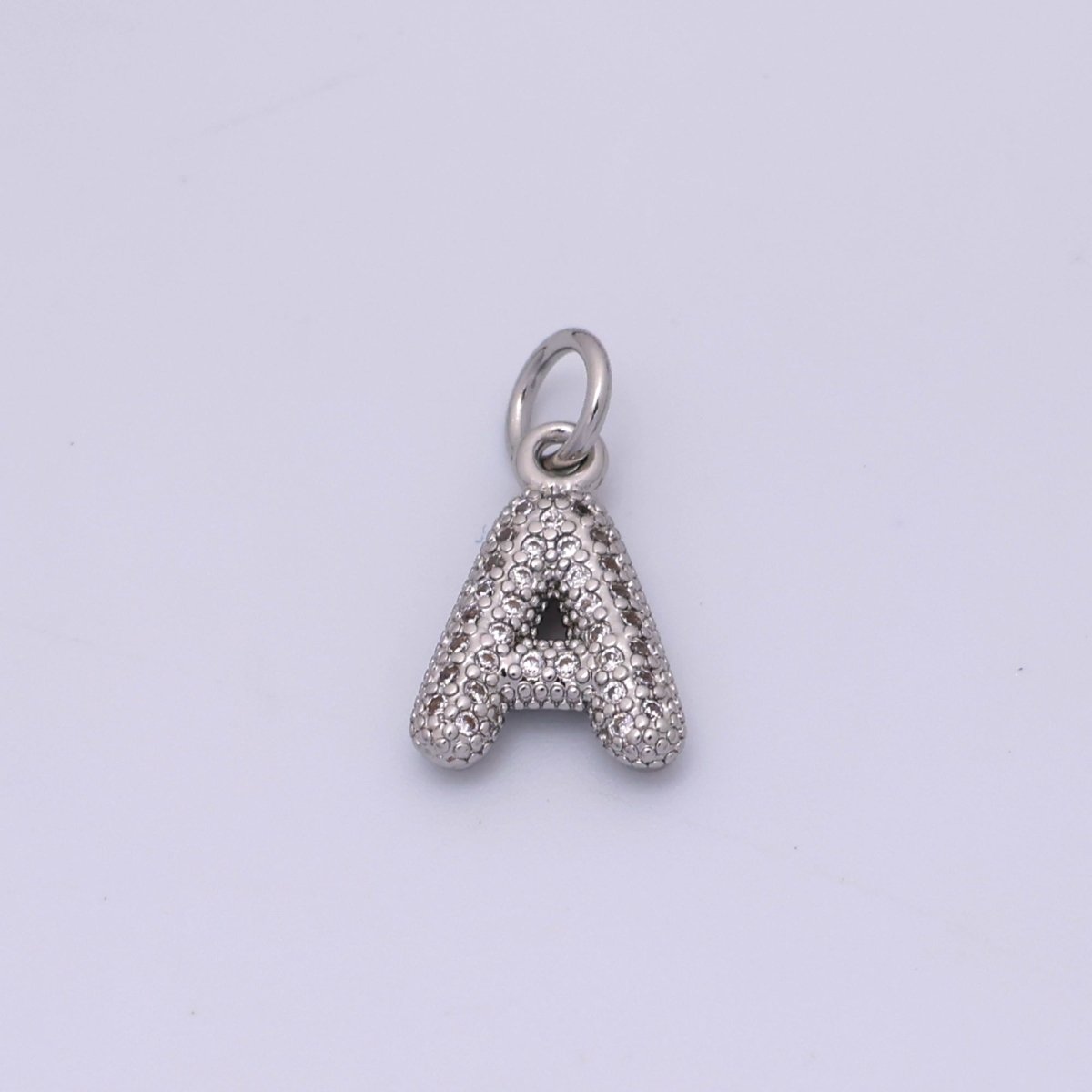 White Gold Filled Micro Paved CZ Chubby Balloon Initial Letter Pendant | A157 - A169 - DLUXCA