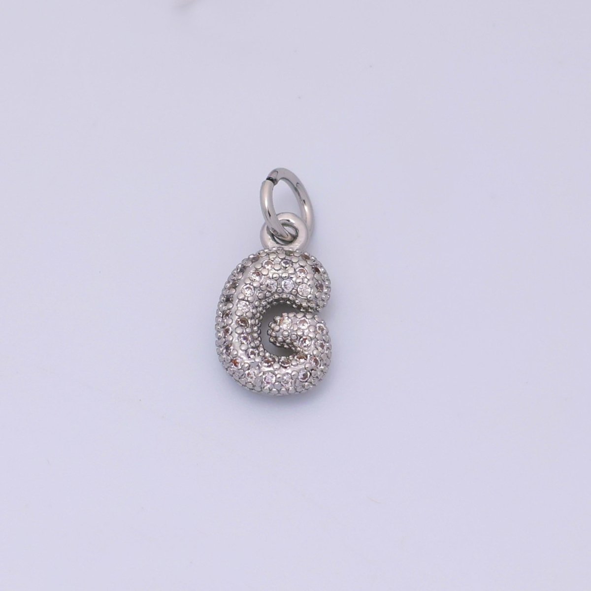 White Gold Filled Micro Paved CZ Chubby Balloon Initial Letter Pendant | A157 - A169 - DLUXCA