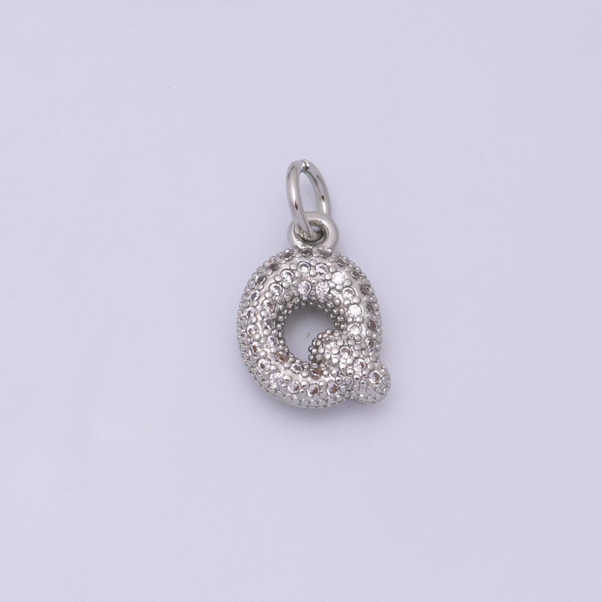 White Gold Filled Micro Paved CZ Chubby Balloon Initial Letter Pendant | A157 - A169 - DLUXCA