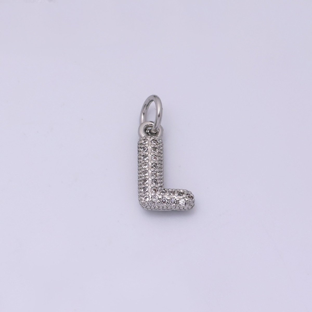 White Gold Filled Micro Paved CZ Chubby Balloon Initial Letter Pendant | A157 - A169 - DLUXCA
