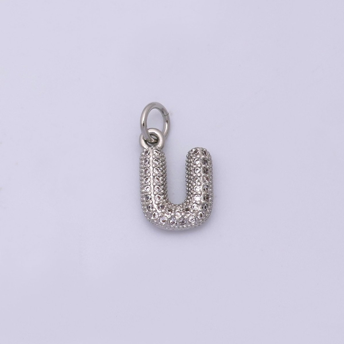 White Gold Filled Micro Paved CZ Chubby Balloon Initial Letter Pendant | A157 - A169 - DLUXCA