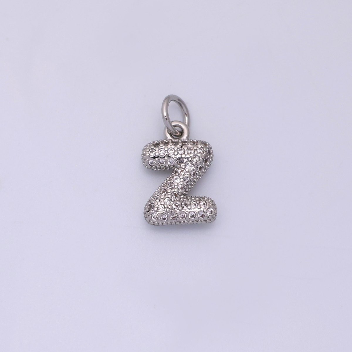White Gold Filled Micro Paved CZ Chubby Balloon Initial Letter Pendant | A157 - A169 - DLUXCA