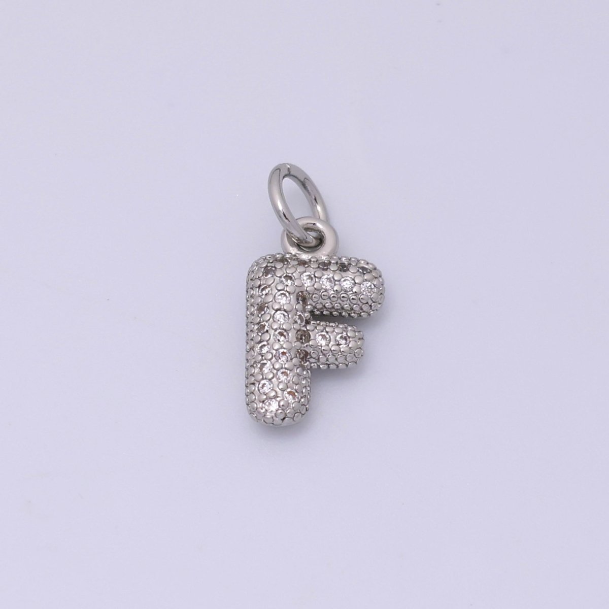 White Gold Filled Micro Paved CZ Chubby Balloon Initial Letter Pendant | A157 - A169 - DLUXCA