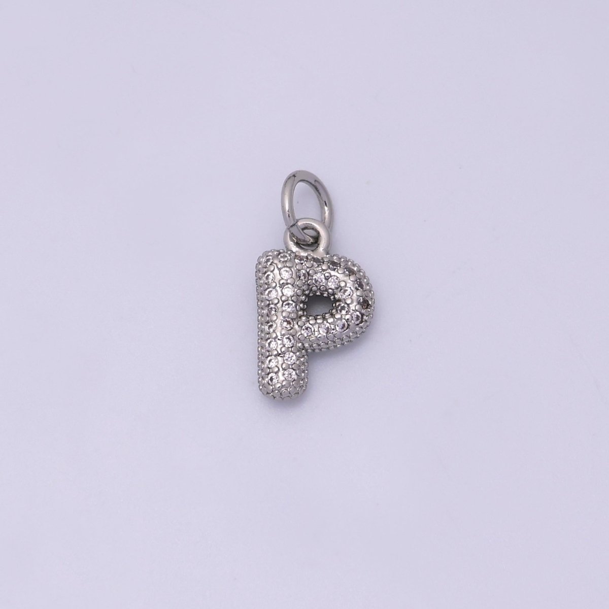 White Gold Filled Micro Paved CZ Chubby Balloon Initial Letter Pendant | A157 - A169 - DLUXCA