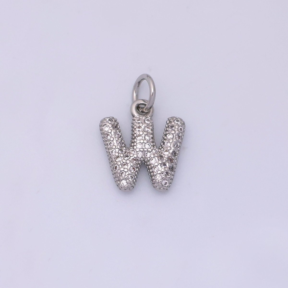 White Gold Filled Micro Paved CZ Chubby Balloon Initial Letter Pendant | A157 - A169 - DLUXCA