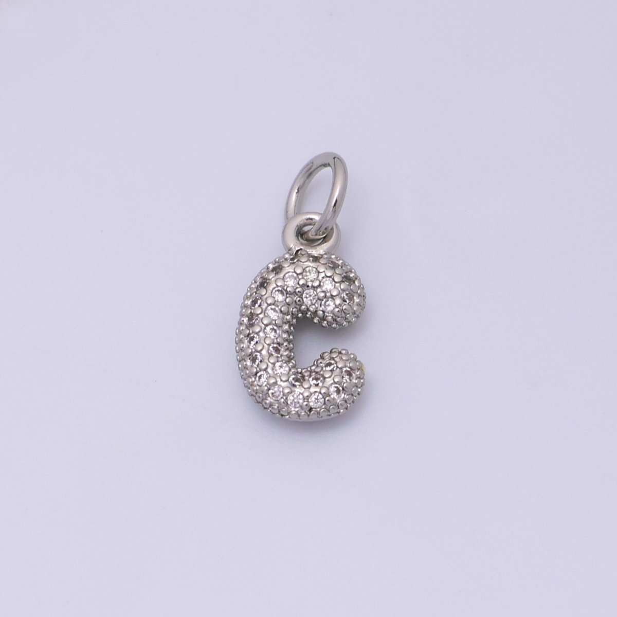 White Gold Filled Micro Paved CZ Chubby Balloon Initial Letter Pendant | A157 - A169 - DLUXCA