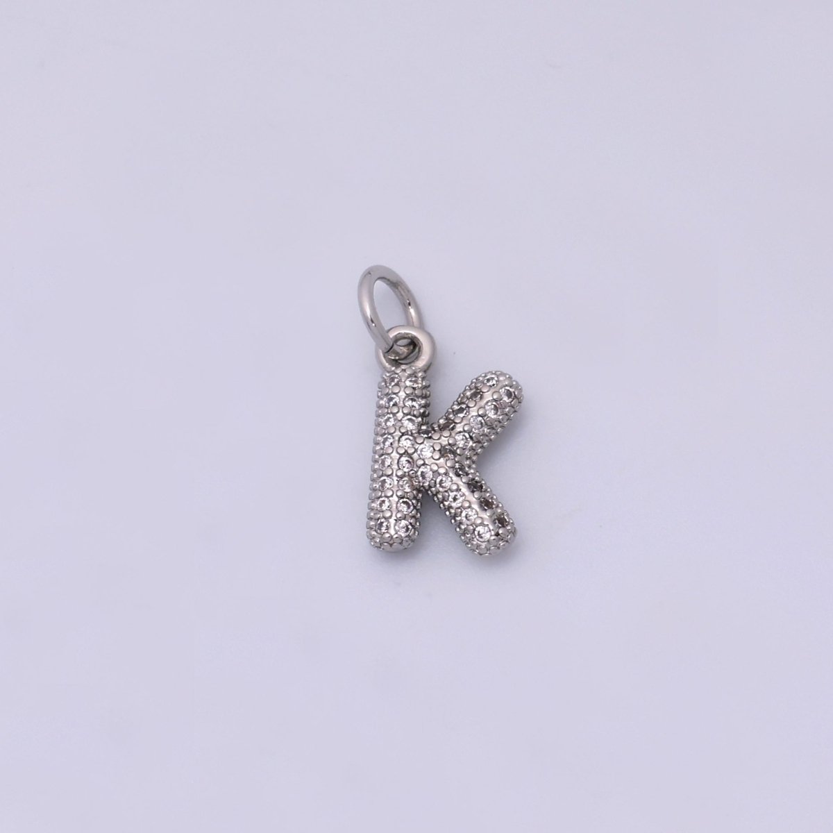 White Gold Filled Micro Paved CZ Chubby Balloon Initial Letter Pendant | A157 - A169 - DLUXCA