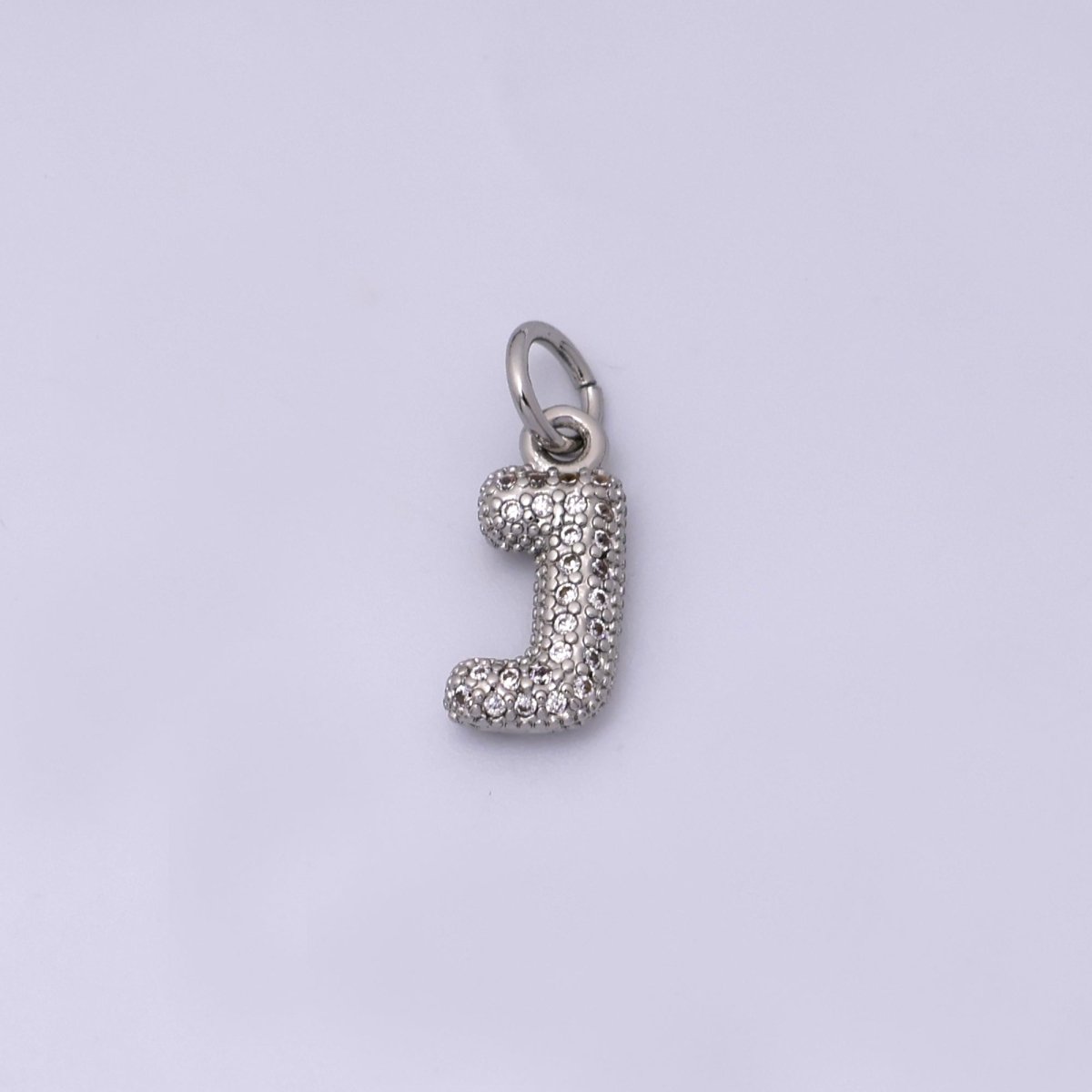 White Gold Filled Micro Paved CZ Chubby Balloon Initial Letter Pendant | A157 - A169 - DLUXCA