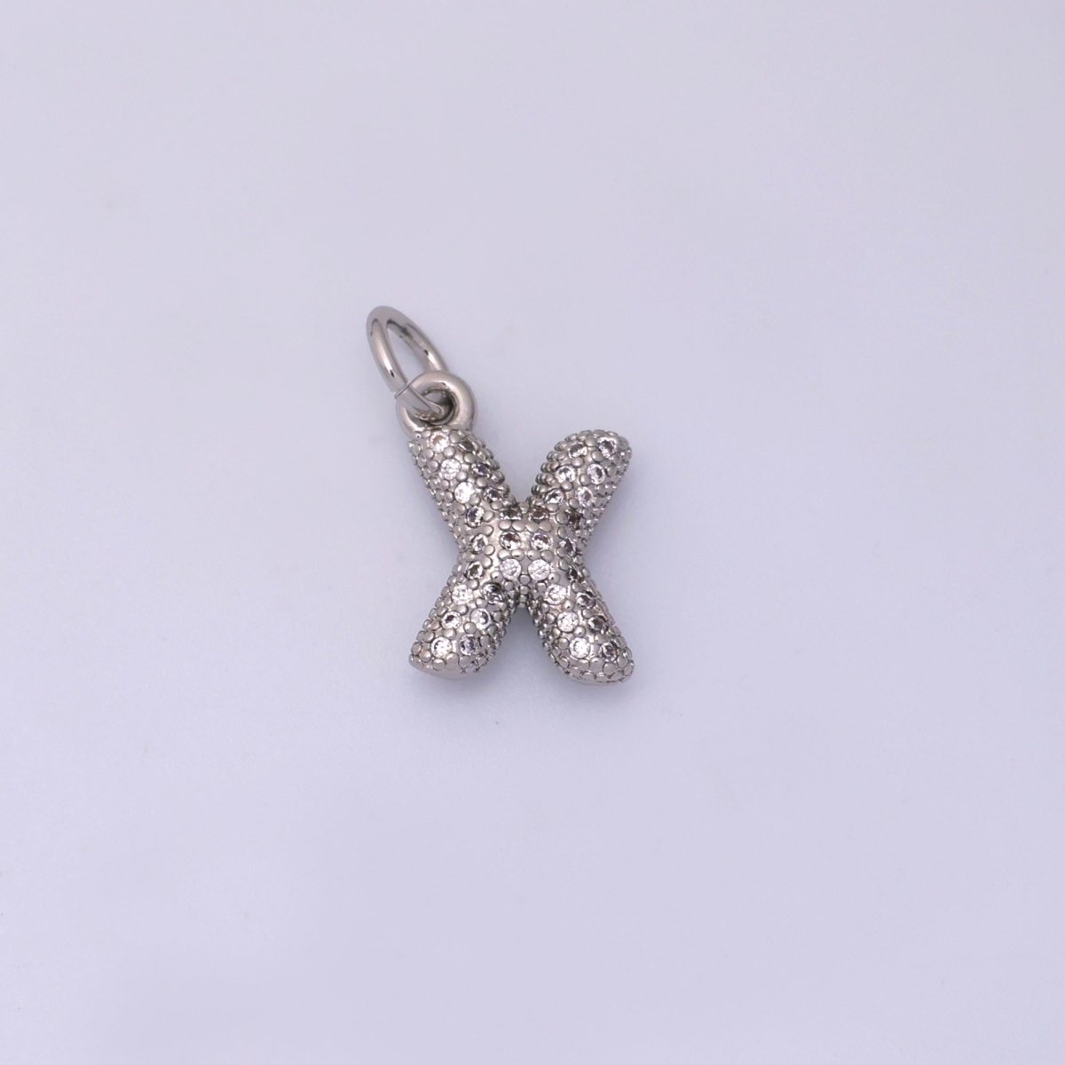 White Gold Filled Micro Paved CZ Chubby Balloon Initial Letter Pendant | A157 - A169 - DLUXCA