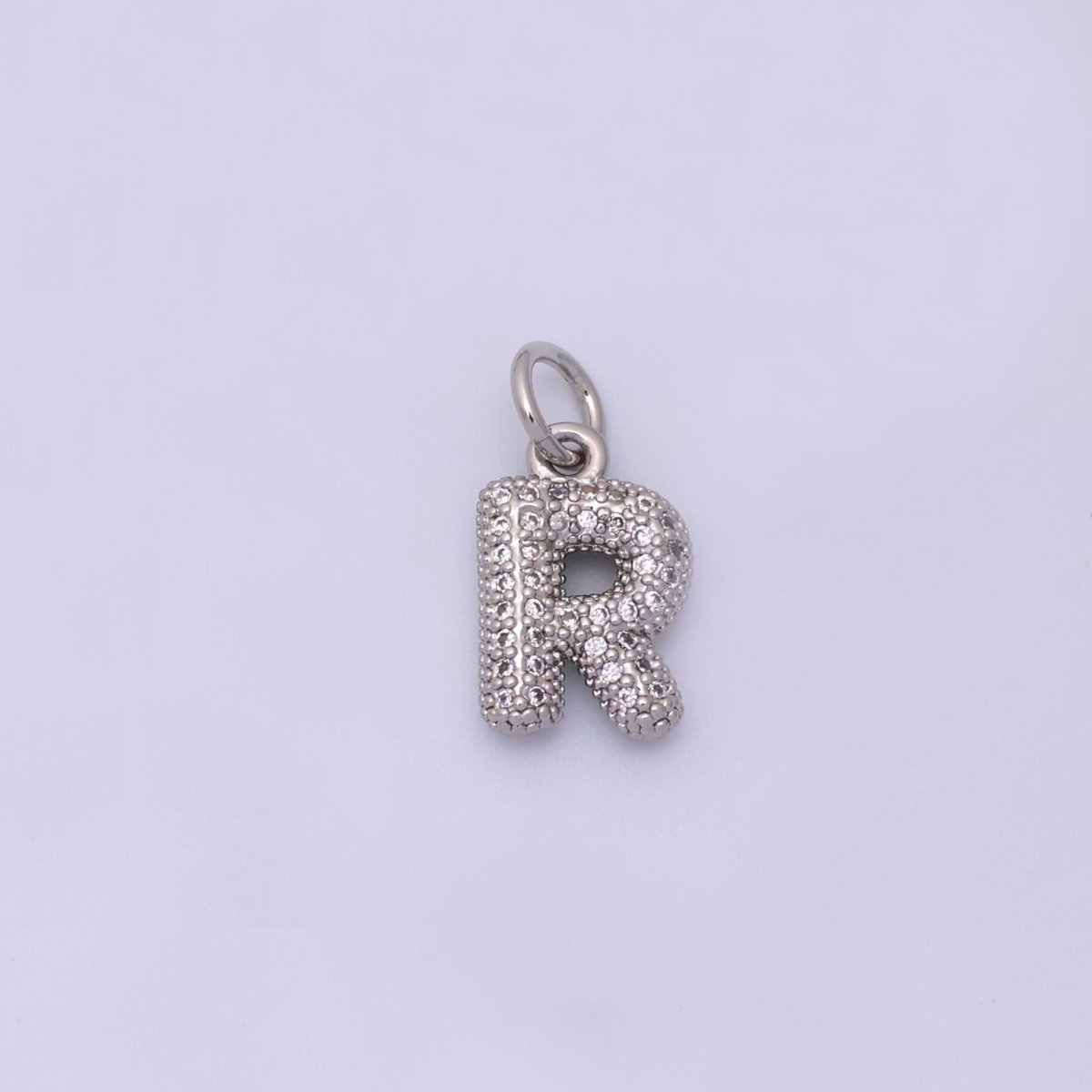 White Gold Filled Micro Paved CZ Chubby Balloon Initial Letter Pendant | A157 - A169 - DLUXCA