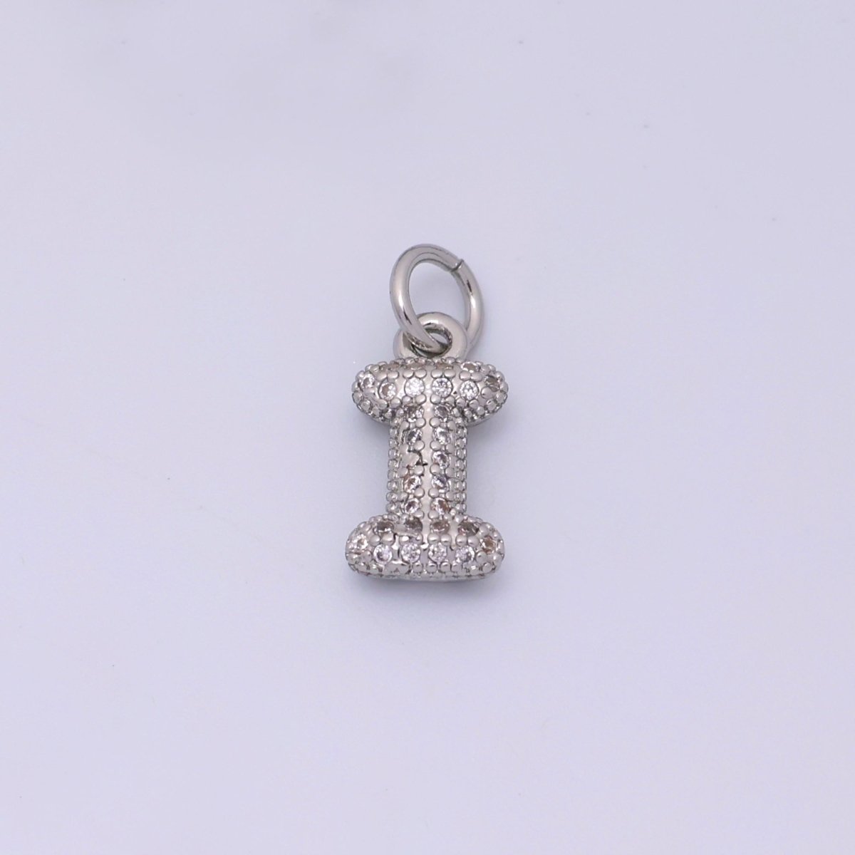 White Gold Filled Micro Paved CZ Chubby Balloon Initial Letter Pendant | A157 - A169 - DLUXCA