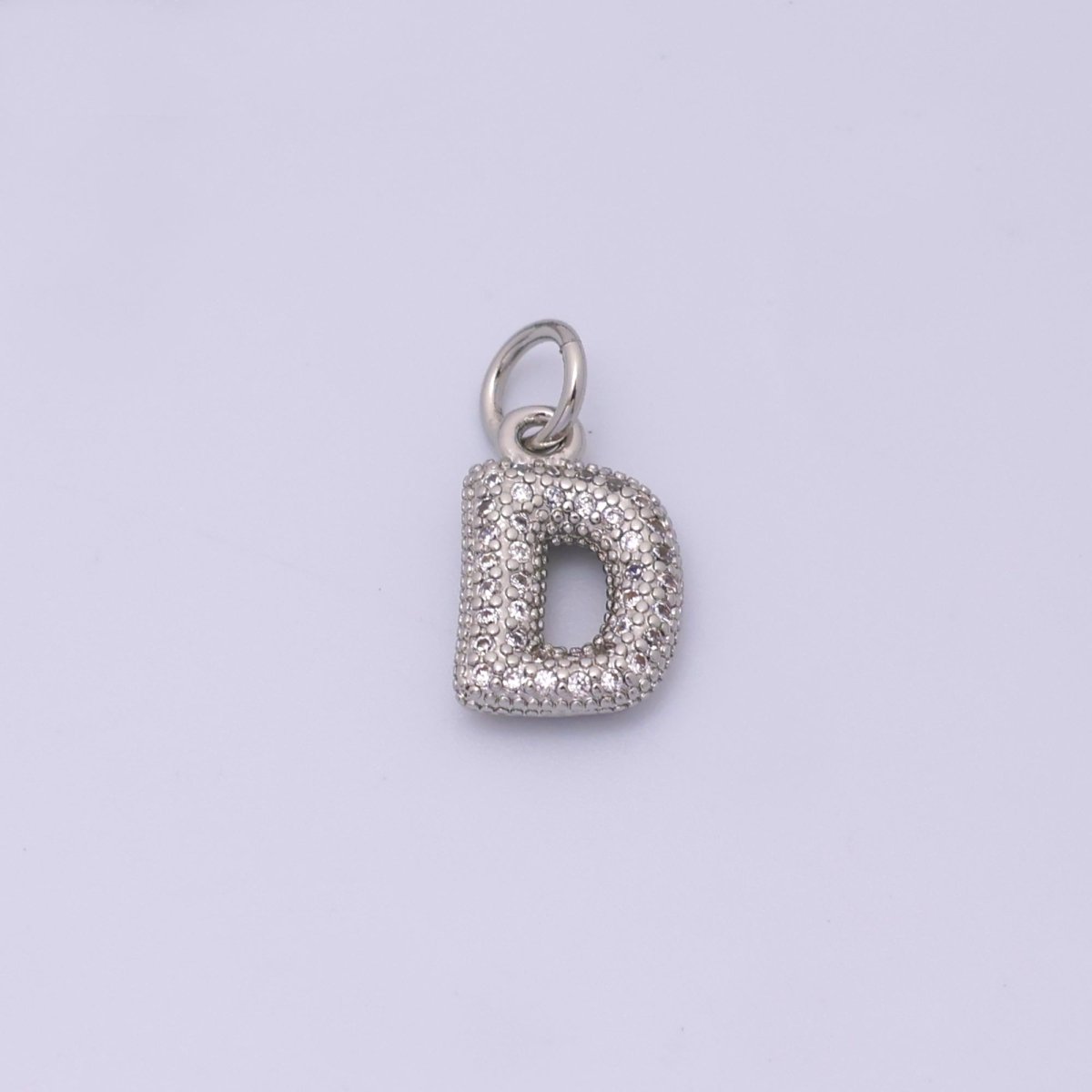 White Gold Filled Micro Paved CZ Chubby Balloon Initial Letter Pendant | A157 - A169 - DLUXCA