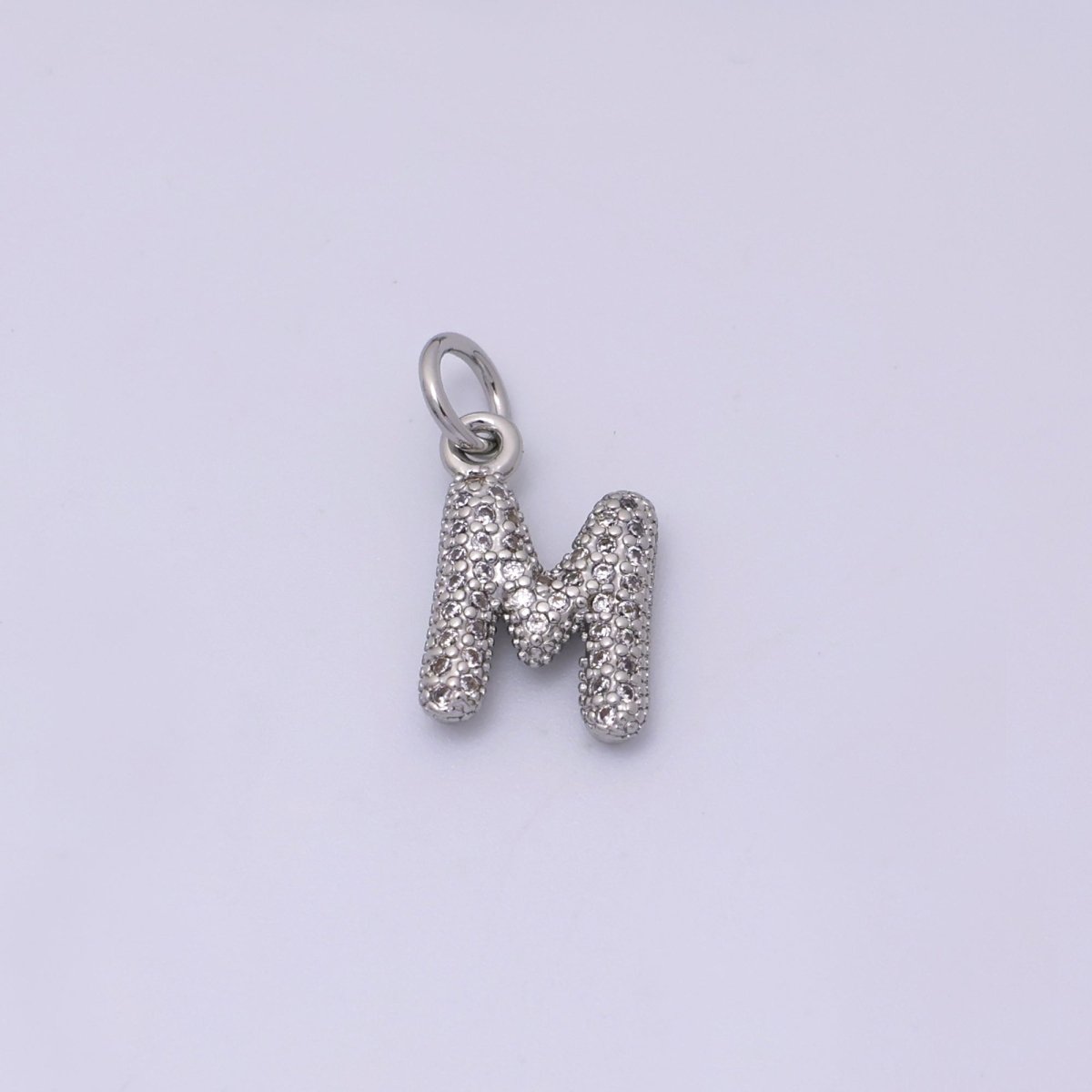 White Gold Filled Micro Paved CZ Chubby Balloon Initial Letter Pendant | A157 - A169 - DLUXCA