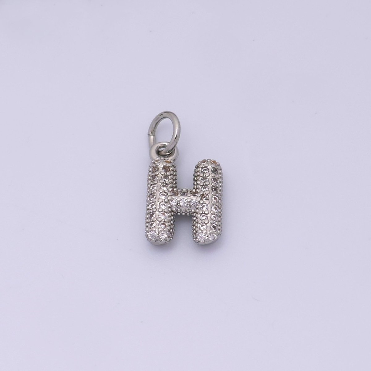 White Gold Filled Micro Paved CZ Chubby Balloon Initial Letter Pendant | A157 - A169 - DLUXCA