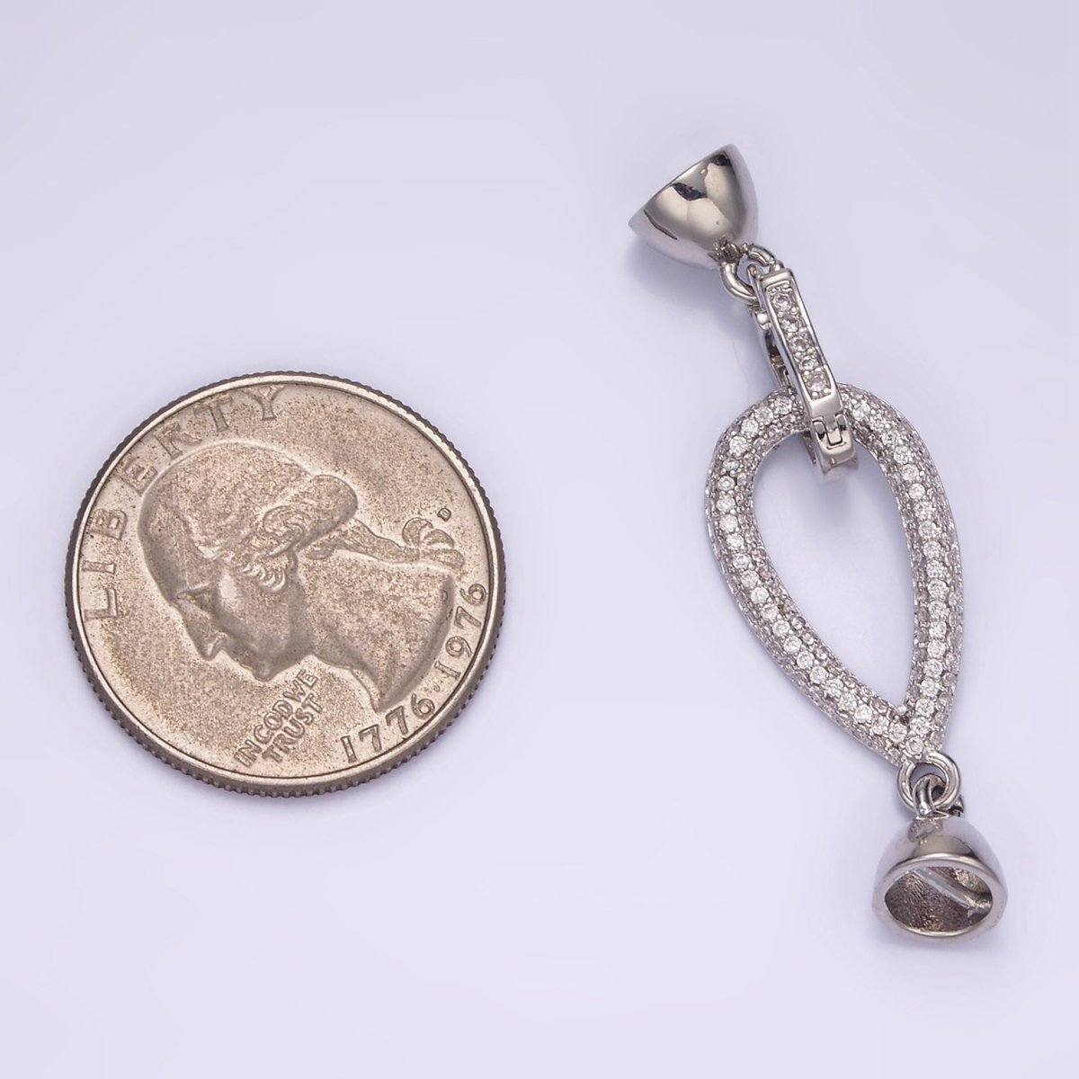 White Gold Filled Micro Paved CZ Teardrop Latch Cord Closure Findings | Z817 - DLUXCA