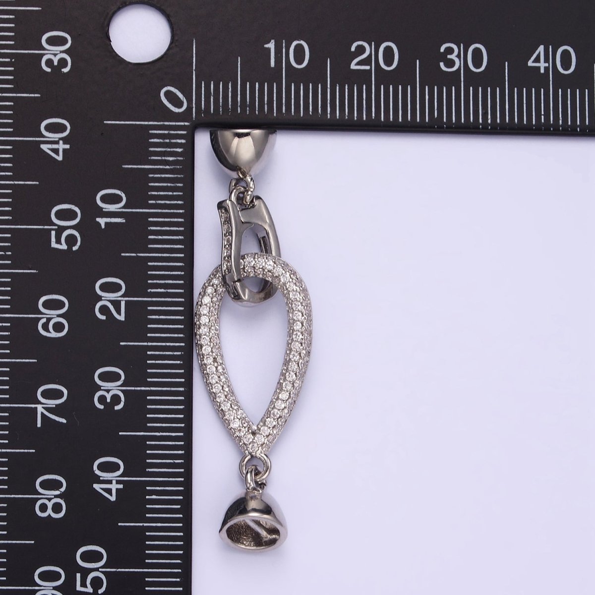 White Gold Filled Micro Paved CZ Teardrop Latch Cord Closure Findings | Z817 - DLUXCA