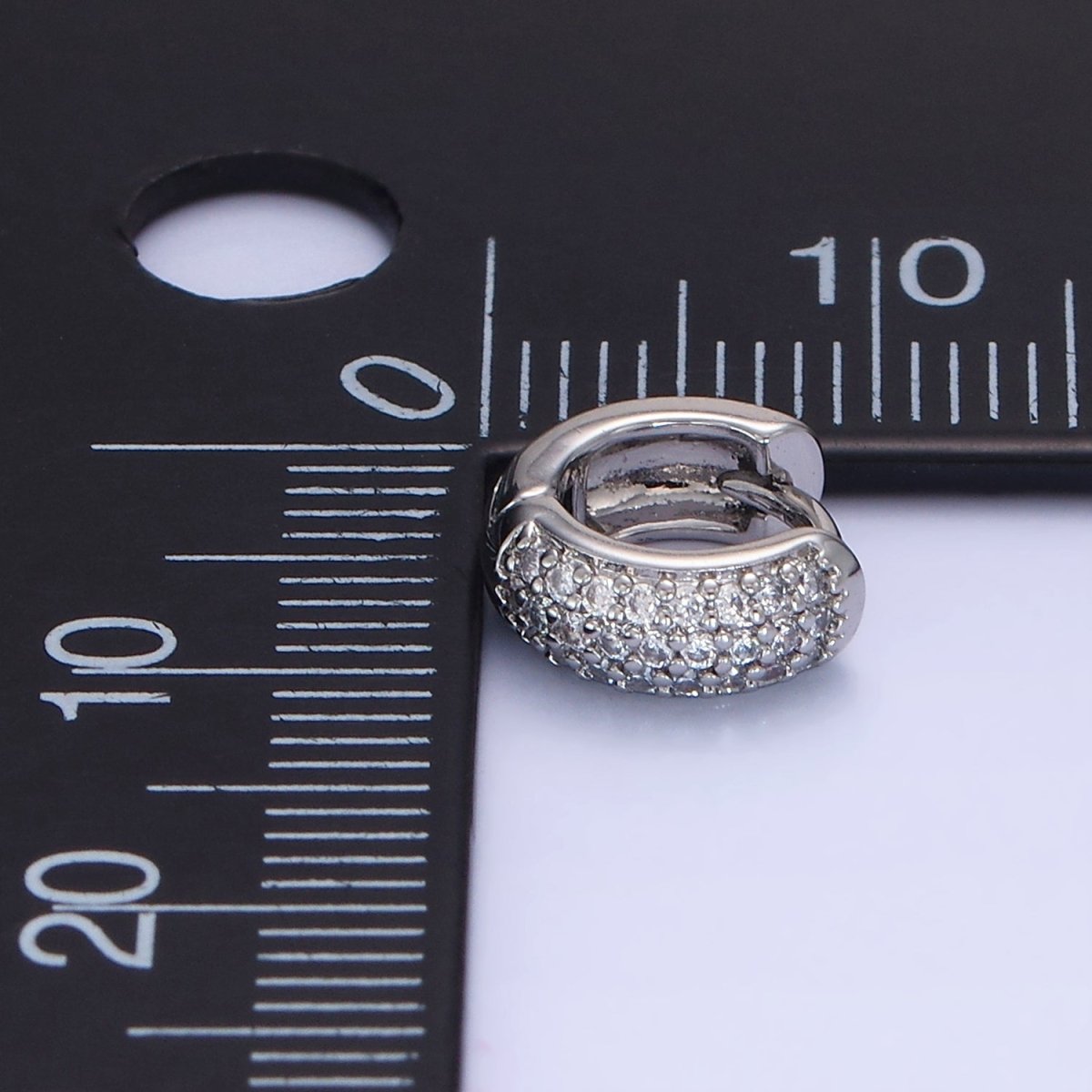 White Gold Filled Micro Paved CZ Wide Cartilage Huggie Earrings | AE527 - DLUXCA