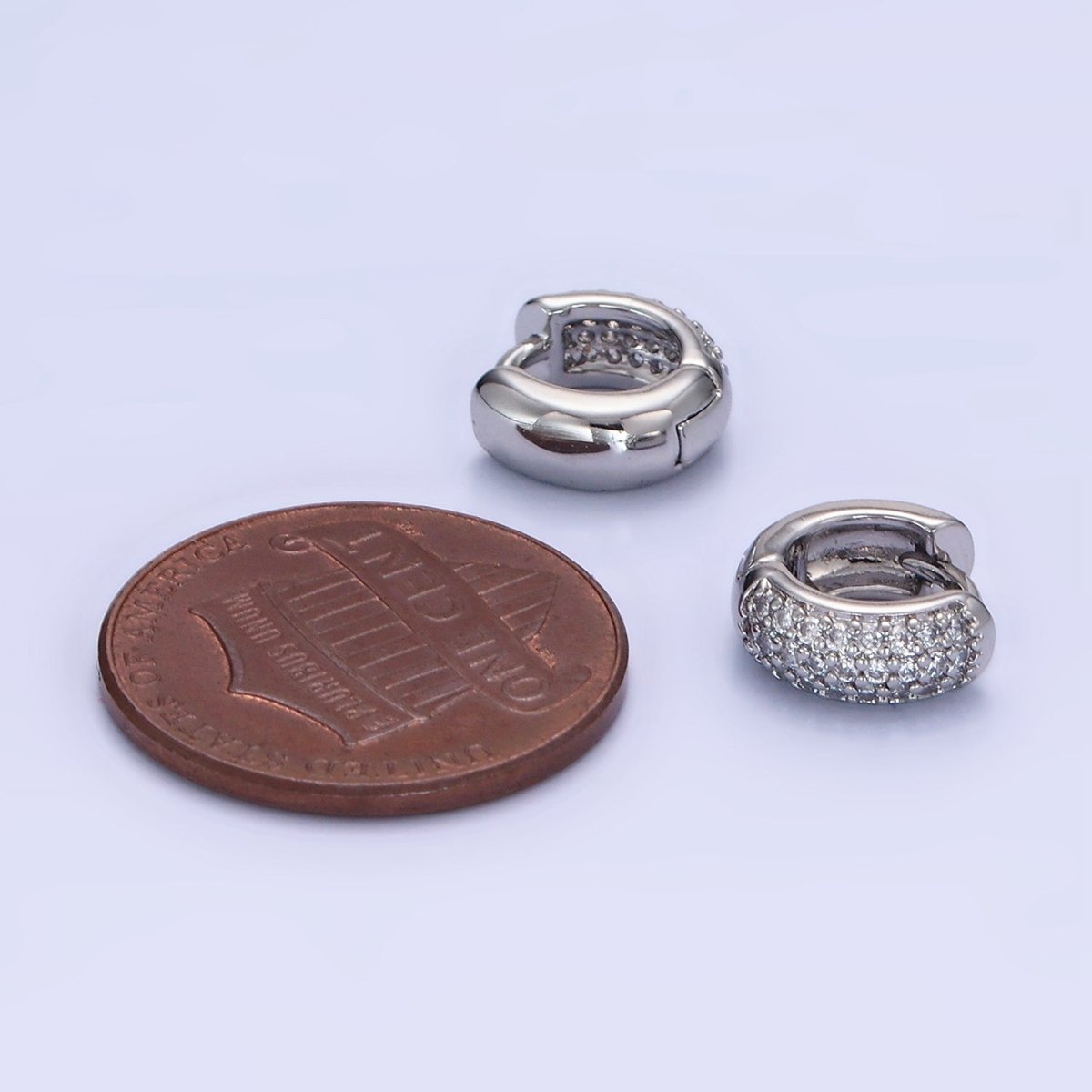 White Gold Filled Micro Paved CZ Wide Cartilage Huggie Earrings | AE527 - DLUXCA