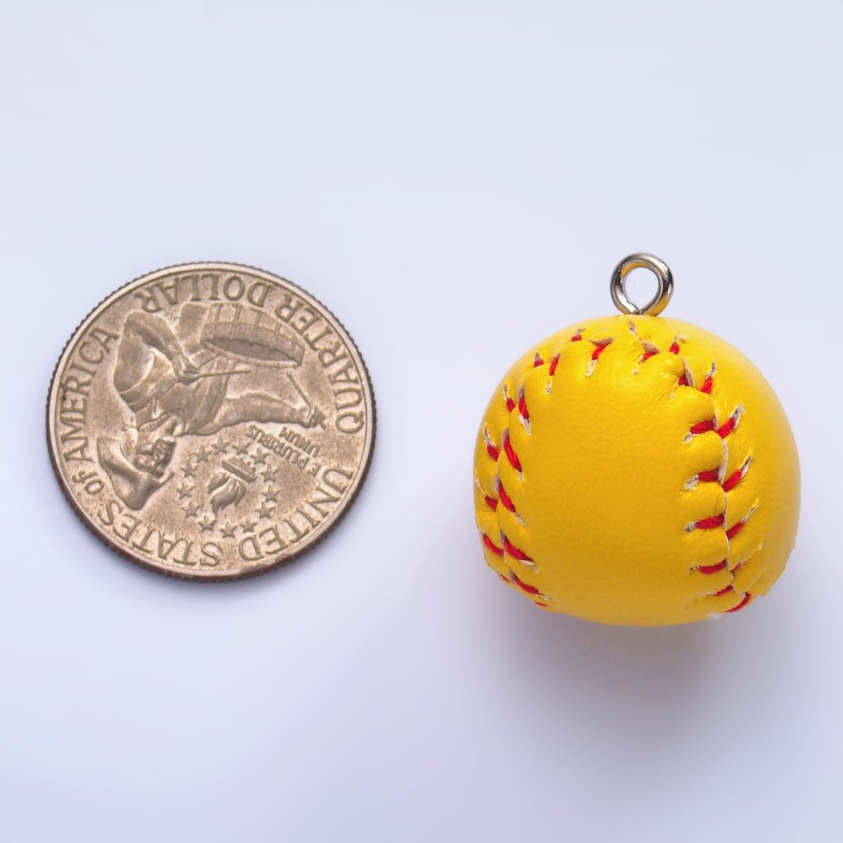 White Gold Filled White Baseball, Yellow Softball Leather Multidimensional 3D Charm | M466 - DLUXCA