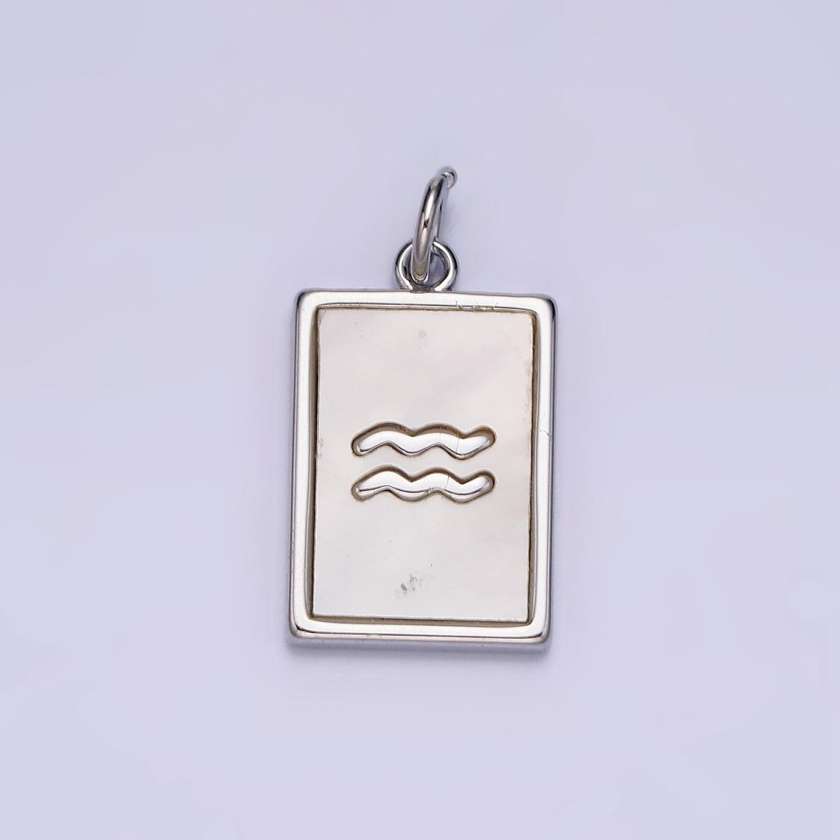 White Gold Filled Zodiac Sign Shell Pearl Rectangular Tag Charm | A1259 - A1270 - DLUXCA
