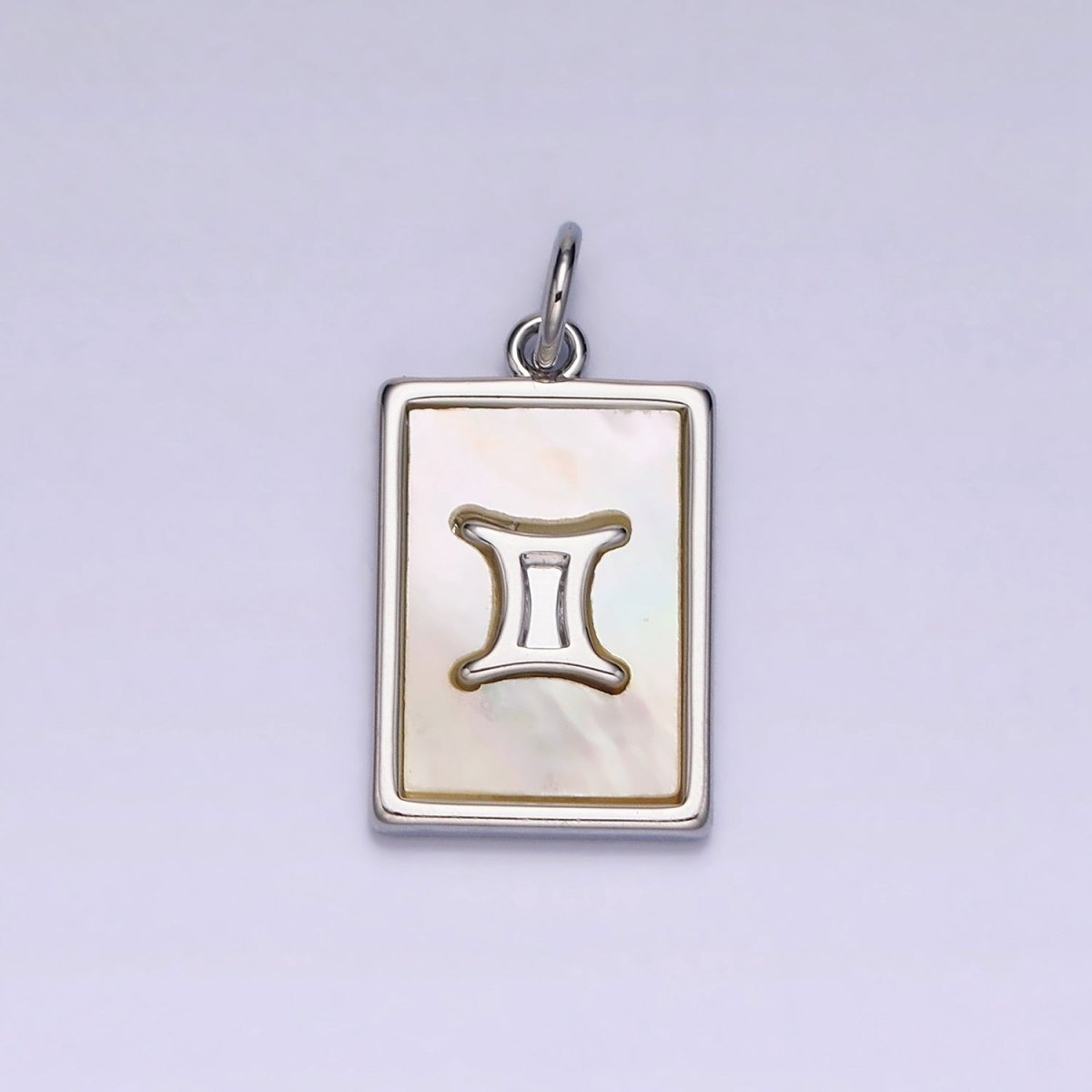 White Gold Filled Zodiac Sign Shell Pearl Rectangular Tag Charm | A1259 - A1270 - DLUXCA
