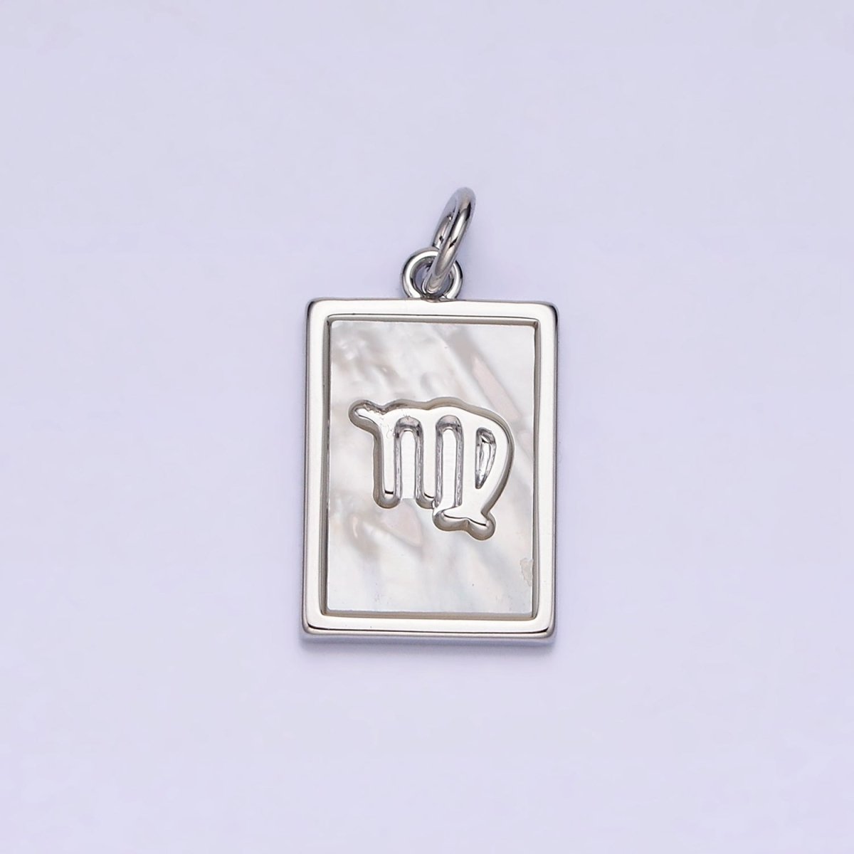 White Gold Filled Zodiac Sign Shell Pearl Rectangular Tag Charm | A1259 - A1270 - DLUXCA