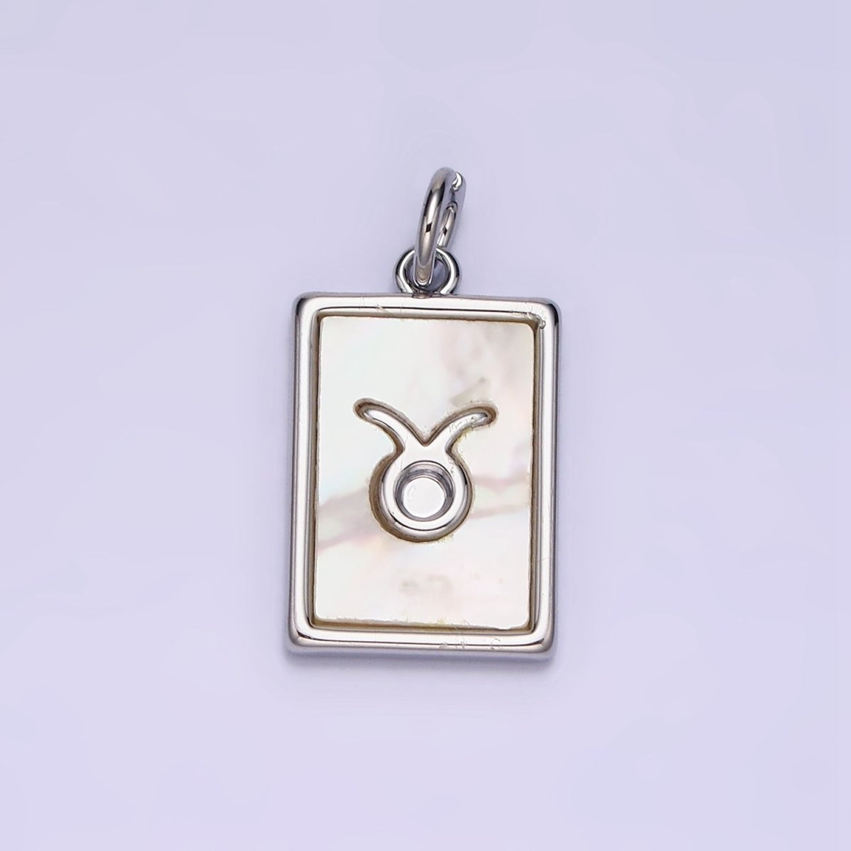 White Gold Filled Zodiac Sign Shell Pearl Rectangular Tag Charm | A1259 - A1270 - DLUXCA